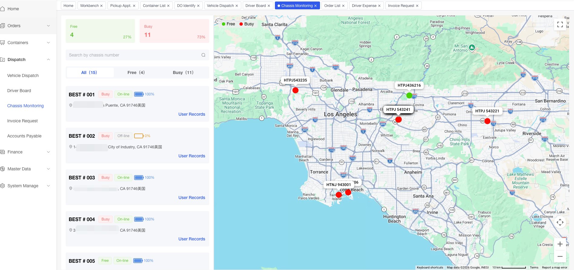 Qifan truck system chassis dispatch monitoring map